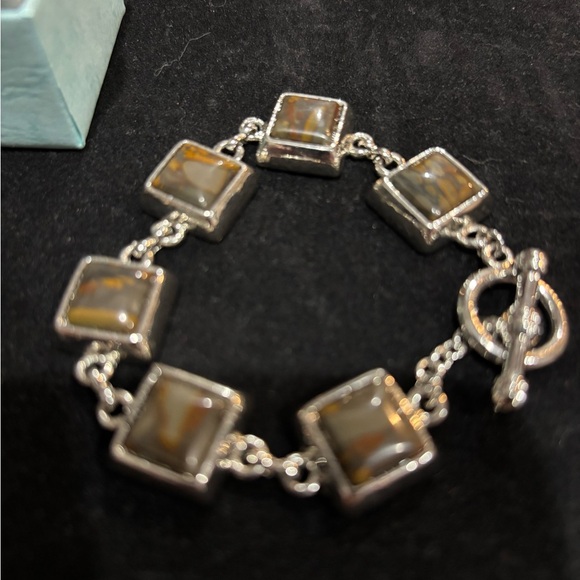 Silver lot Unakite & Abalone earrings plus brown jasper toggle bracelet - Picture 3 of 4